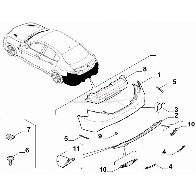 Alfa Romeo Giulia afdekkapje sleepoog achterbumper.